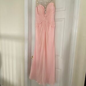 Bari Jay Blush Strapless Chiffon Gown with Beaded Bodice
